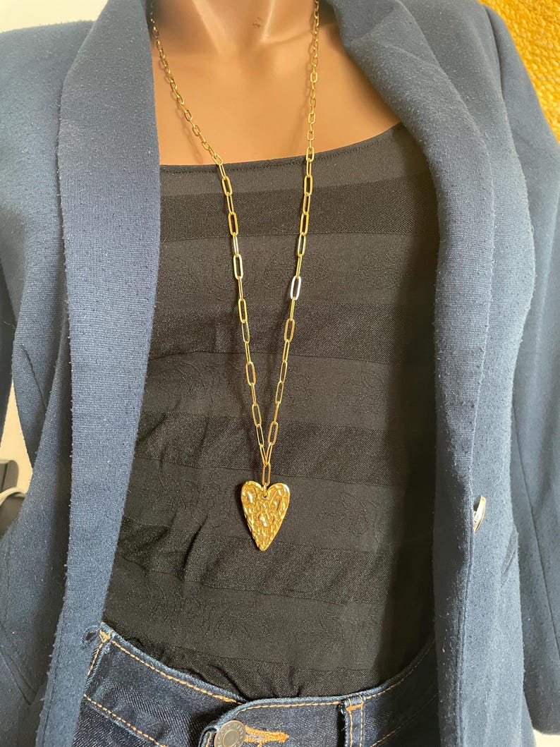 Hammered Gold Heart Necklace in Stainless Steel image 5