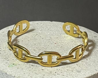 Pulsera rígida de malla marina de acero inoxidable chapada en oro
