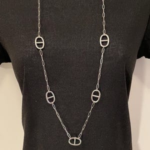 Collier sautoir argenté maille marine acier inoxydable