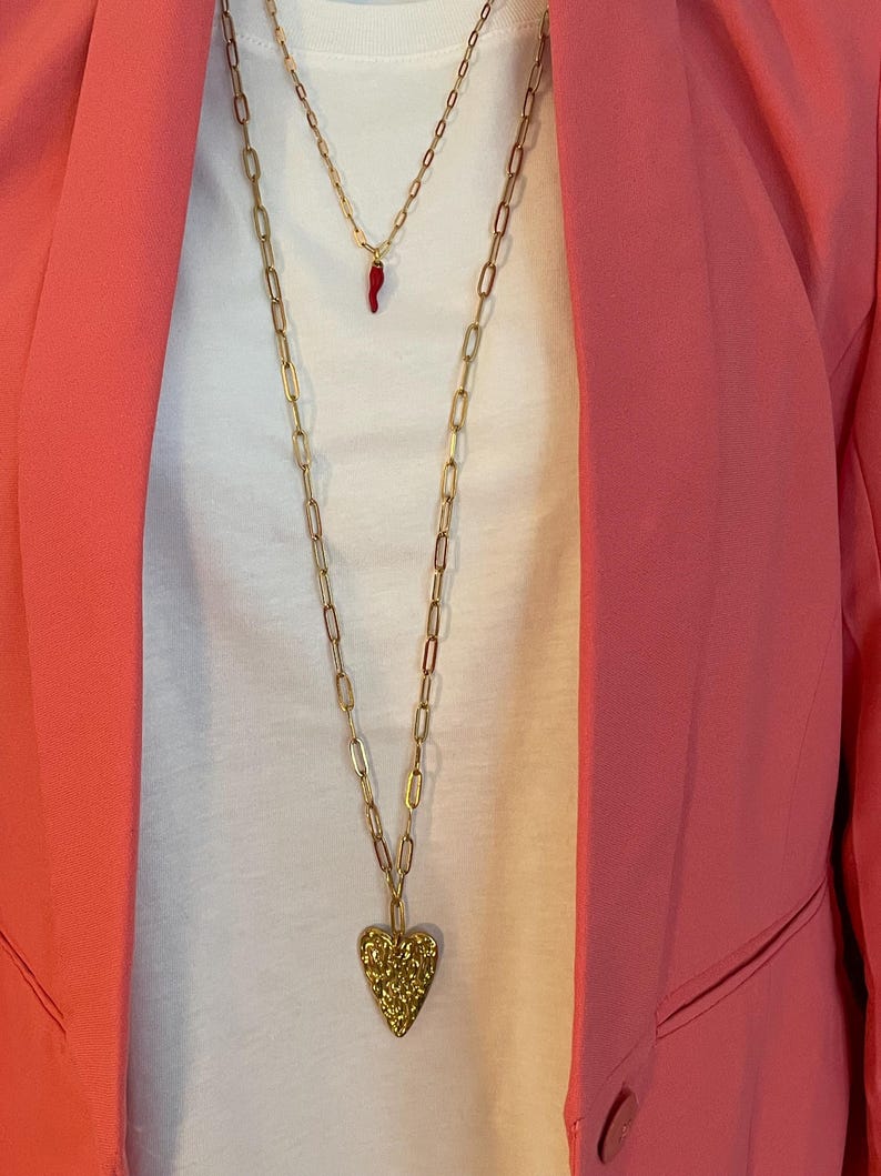 Hammered Gold Heart Necklace in Stainless Steel image 4