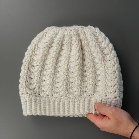 Handmade Wool Cream Knit Beanie Handmade Cream Knit Beanie - Subtle Sparkle Wool Blend  main image 4