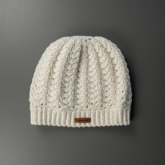Handmade Wool Cream Knit Beanie with Colorful Pattern Handmade Merino Wool Knit Beanie, Colorful Winter Hat With  main image 4