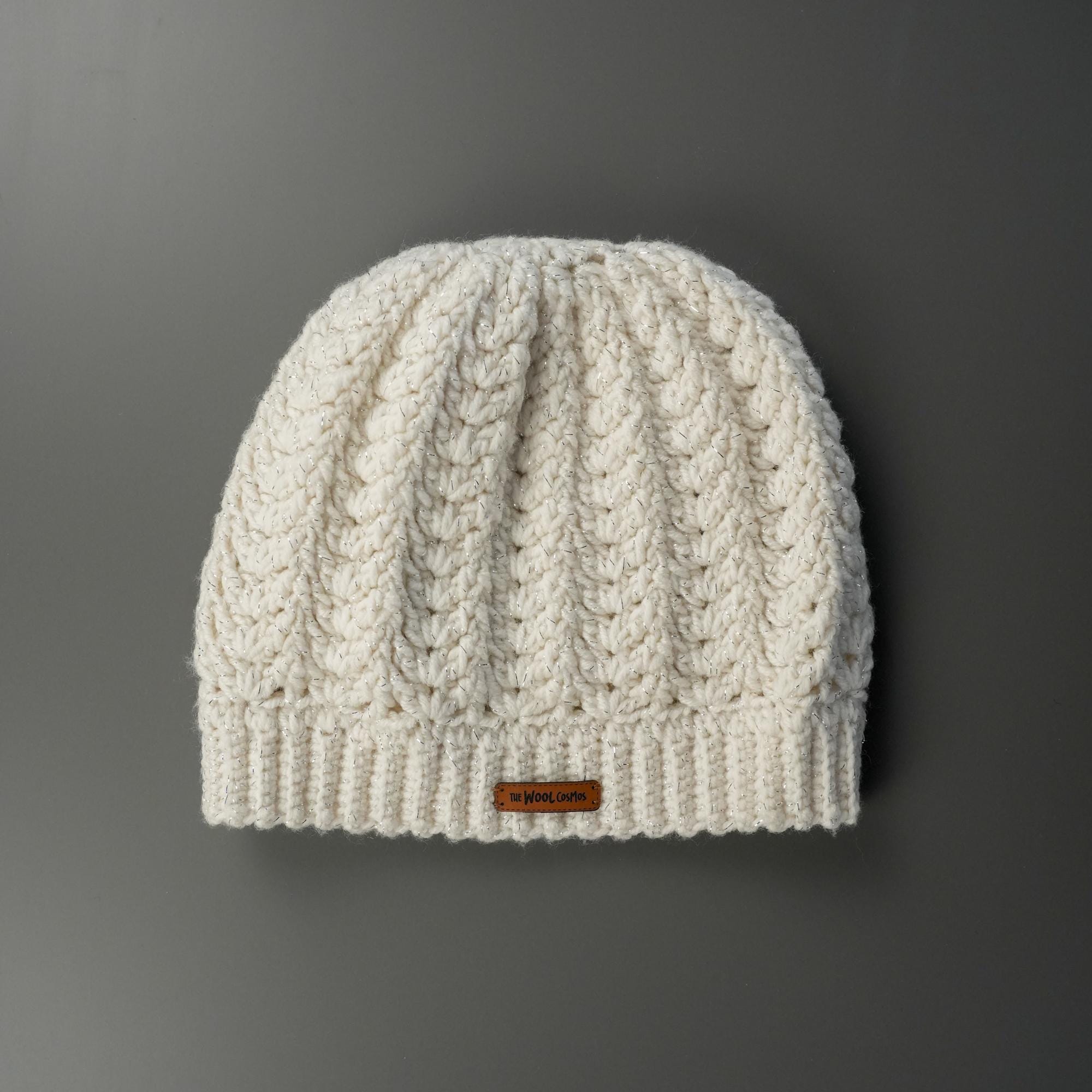 Handmade Cream Knit Beanie - Subtle Sparkle Wool Blend  display picture 1