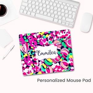 Personalized Floral Rose Mouse Pad, Custom Monogram Desk Accessory Mouse Pad