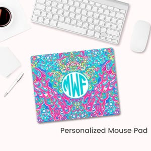 Personalized Floral Rose Mouse Pad, Custom Monogram Desk Accessory Mouse Pad