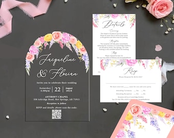 Acrylic wedding invitations, acrylic wedding invite, floral acrylic wedding invite W001