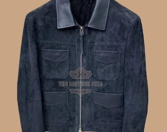 Chaqueta vaquera de ante azul para hombre – Corte ajustado, estilo western.