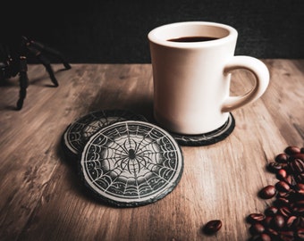 Cosmic Spider Web Slate Coasters - Set of 4 | Dark Housewarming Gift | Horror Drink Coasters