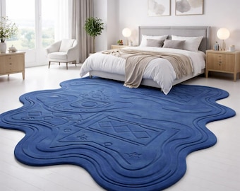 Azure Wave Irregular Hand-Tufted Wool Rug – Unique 3D Textured Cobalt Blue Sculpted Area Rug