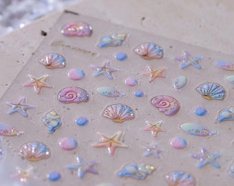 Ocean Seashell Nail Stickers Nail Decals, Gold Nail Art, Beach Nail Designs, Mermaid Nails, Simple DIY Nails, Manicure Stickers, Custom Gift