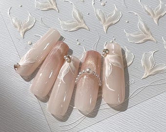 Pearl White Mermaid Nail Stickers Nail Decals, Ocean Nail Art, Beach Nail Designs, Simple DIY Nails, Manicure Nail Art Stickers, Custom Gift