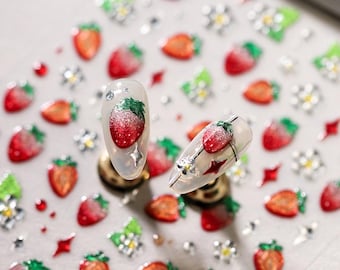 Cute Strawberry Nail Stickers Nail Decals, Red Nail Art, Glitter Nail Designs, Simple DIY Nail Art, Manicure Supplies, Adhesive Nail, Gift