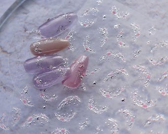 Gold Silver Pink 3D Pattern Nail Stickers Nail Decals, Pink Nail Art, Star Moon Nail Designs, Simply DIY Nails, Manicure Nail Art Stickers
