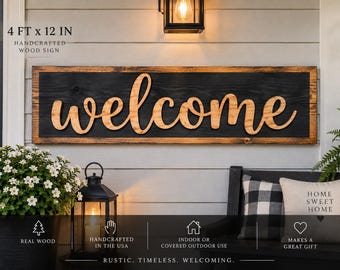 Letrero de bienvenida de madera hecho a mano / Decoración rústica para porche de casa de campo (48"x12")