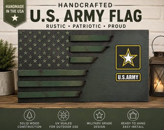 Bandera de madera del Ejército de EE. UU. hecha a mano / Estrellas 3D, bordes quemados, regalo para veteranos