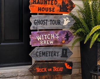 Letrero direccional para porche de Halloween / Letrero de casa embrujada / Decoración rústica de Halloween