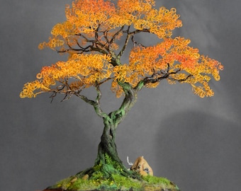 Autumn Bonsai in Aluminum Wire - Handmade Zen Tree Sculpture - Decorative Tree of Life - Miniature Nature Zen - Original Feng Shui Gift