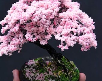4 Seasons: Spring – Handmade Aluminum Wire Bonsai, Miniature Sakura Tree, Decorative Bonsai, Customizable Home & Office Gift