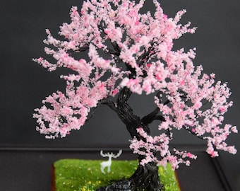 Aluminum Wire Sakura Bonsai - Handmade Artificial Tree - Zen Home or Office Decor - Miniature Tree - Floral Sculpture - Unique Gift