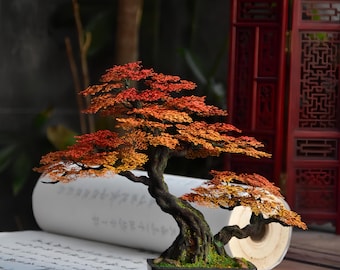 Red Maple Aluminum Wire Bonsai – Zen Decoration, Handmade Artificial Bonsai, Miniature Tree, Autumn Decor, Customizable Gift