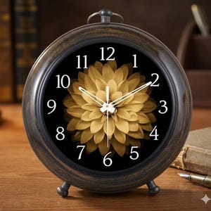 Reloj de mesa vintage con diseño floral y números romanos, reloj de escritorio de estilo antiguo, elegante elemento decorativo para dormitorio y oficina, regalo único.