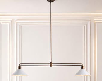 Lampadario lineare in ottone stile Mid-Century Modern, lampada a sospensione minimalista italiana, illuminazione moderna per isola cucina, lampadario di lusso per sala da pranzo.