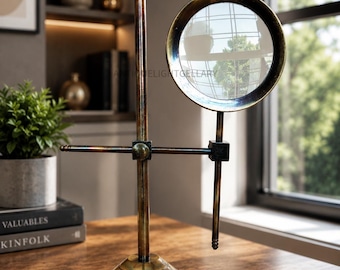 Lupa de latón vintage con soporte ajustable para escritorio, lupa de lectura de estilo antiguo, decoración para oficina, regalo hecho a mano para amantes de los libros.