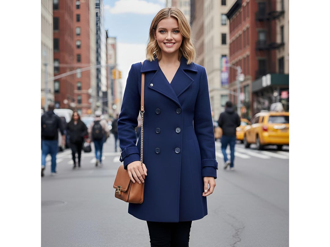 Classic Navy Blue Doublebreasted Wool Coat Stylish & Timeless Winter — free download