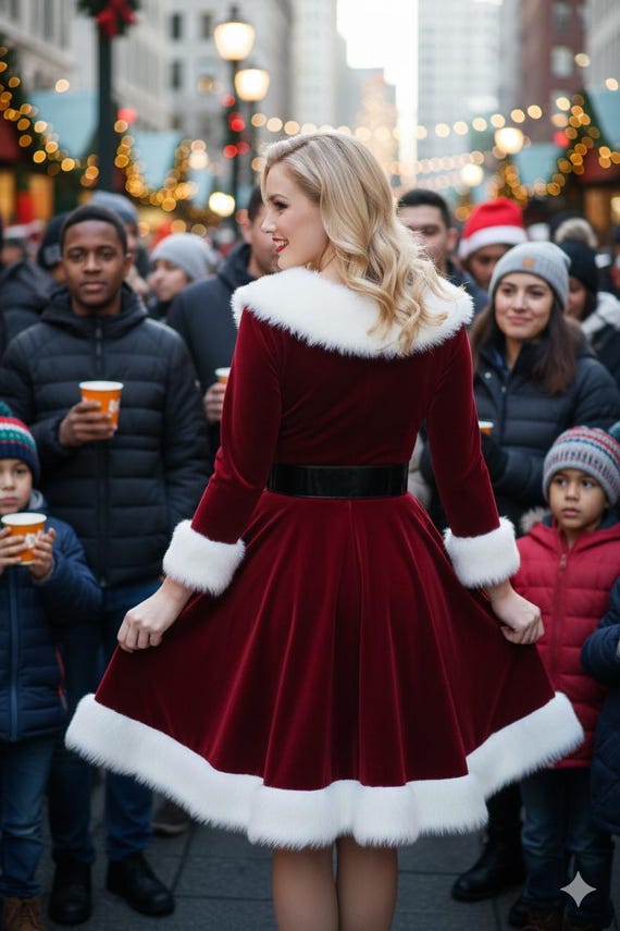 Elegant Red Velvet Christmas Dress