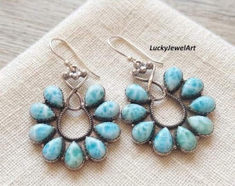 Handmade Larimar Earring, 925 Sterling Silver, Party Wear Gemstone  Jewelry, Wedding Gift,