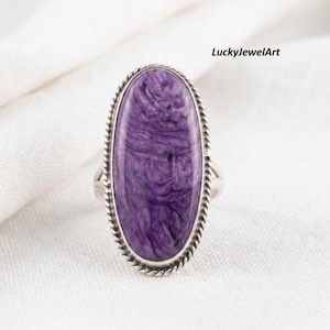 Charoite Edelsteinring, 925 Sterling Silber, handgemachte stilvolle Schmuck, Party Wear Artikel, Geschenk vorschlagen,