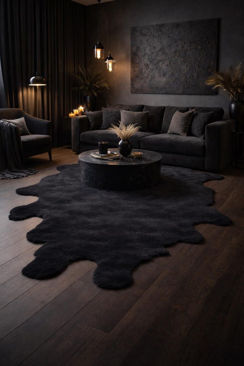 Hand Tufted Black Abstract Rug | Modern Organic Shape Carpet | Luxury ...