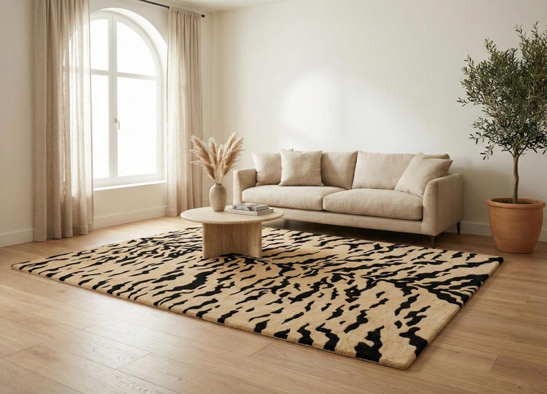 Abstract Tiger Stripe Hand Tufted Rug | Modern Animal Pattern Area Rug ...