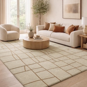 Handmade Abstract Grid Area Rug, Modern Minimalist Tufted Wool Carpet ...