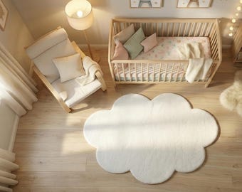 Alfombra Nube: Alfombra infantil hecha a mano con mechones, decoración suave para niños