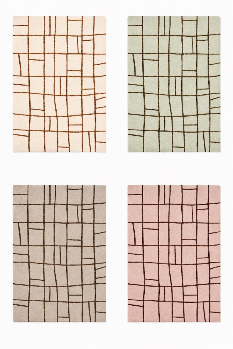 Handmade Abstract Grid Area Rug, Modern Minimalist Tufted Wool Carpet ...