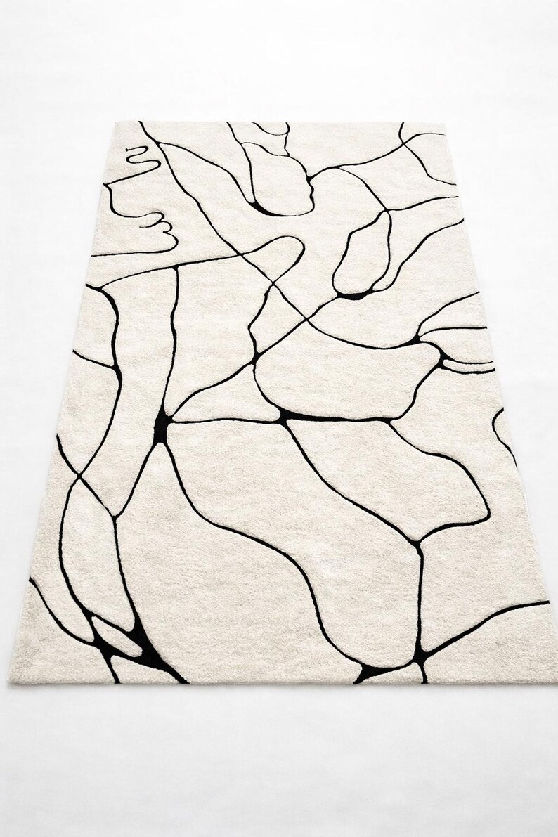 Thick Line Rug Modern Abstract Line Tufted Rug – Minimalist Hand Tufted Wool Carpet ...