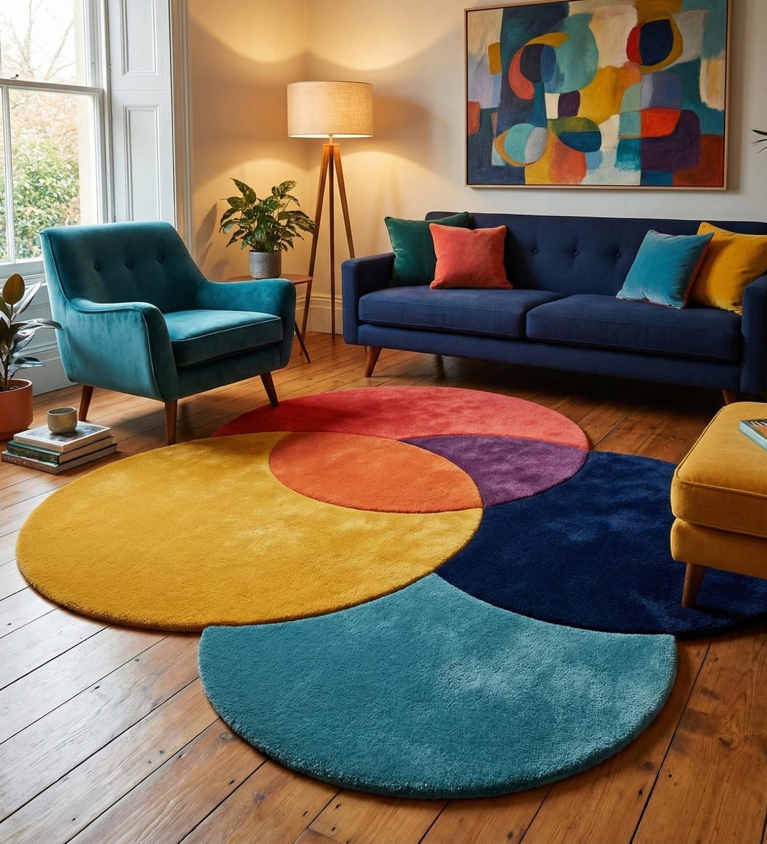 Modern Overlapping Circle Rug Collection – Colorful, Beige, Pink ...