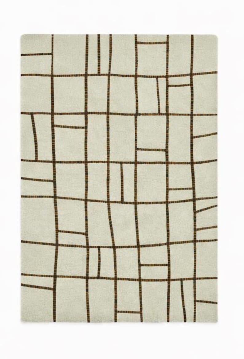Handmade Abstract Grid Area Rug, Modern Minimalist Tufted Wool Carpet ...
