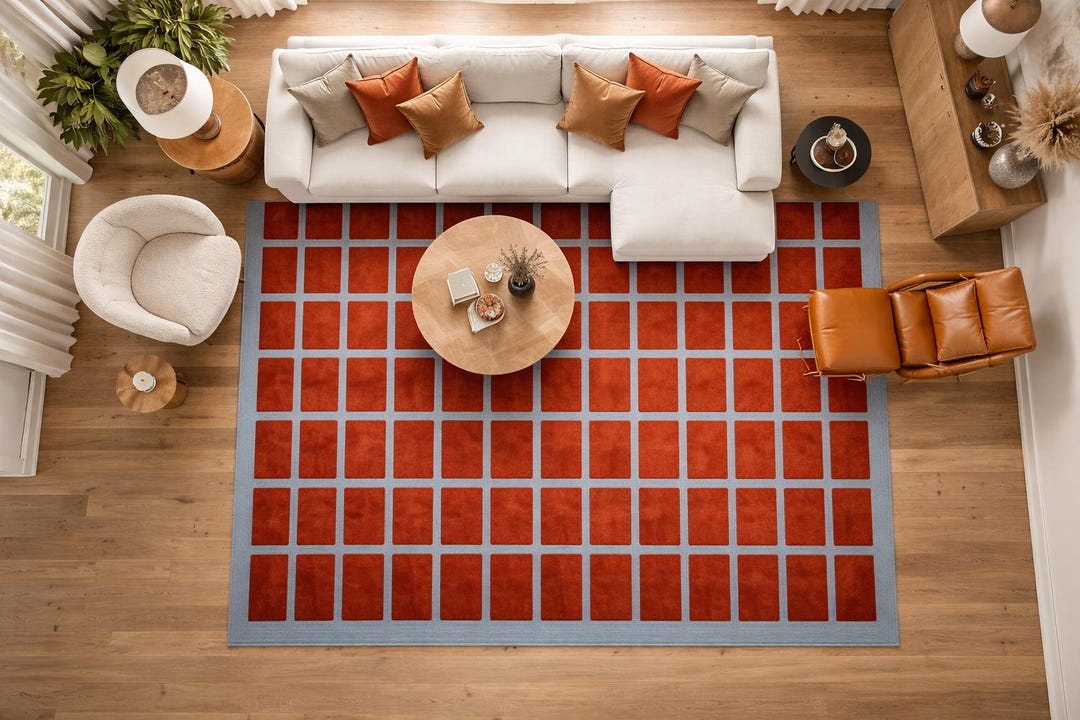 Hand Tufted Geometric Area Rug – Modern Grid Pattern Wool Carpet ...