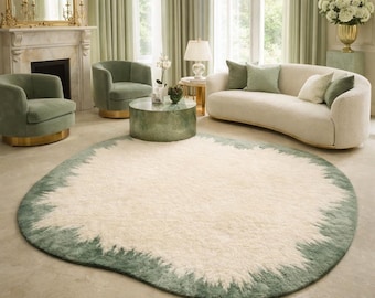 Hand Tufted Organic Shape Rug, Modern Abstract Area Rug, Irregular Shaped Wool Carpet, Minimalist Handmade Rug for Living Room & Bedroom
