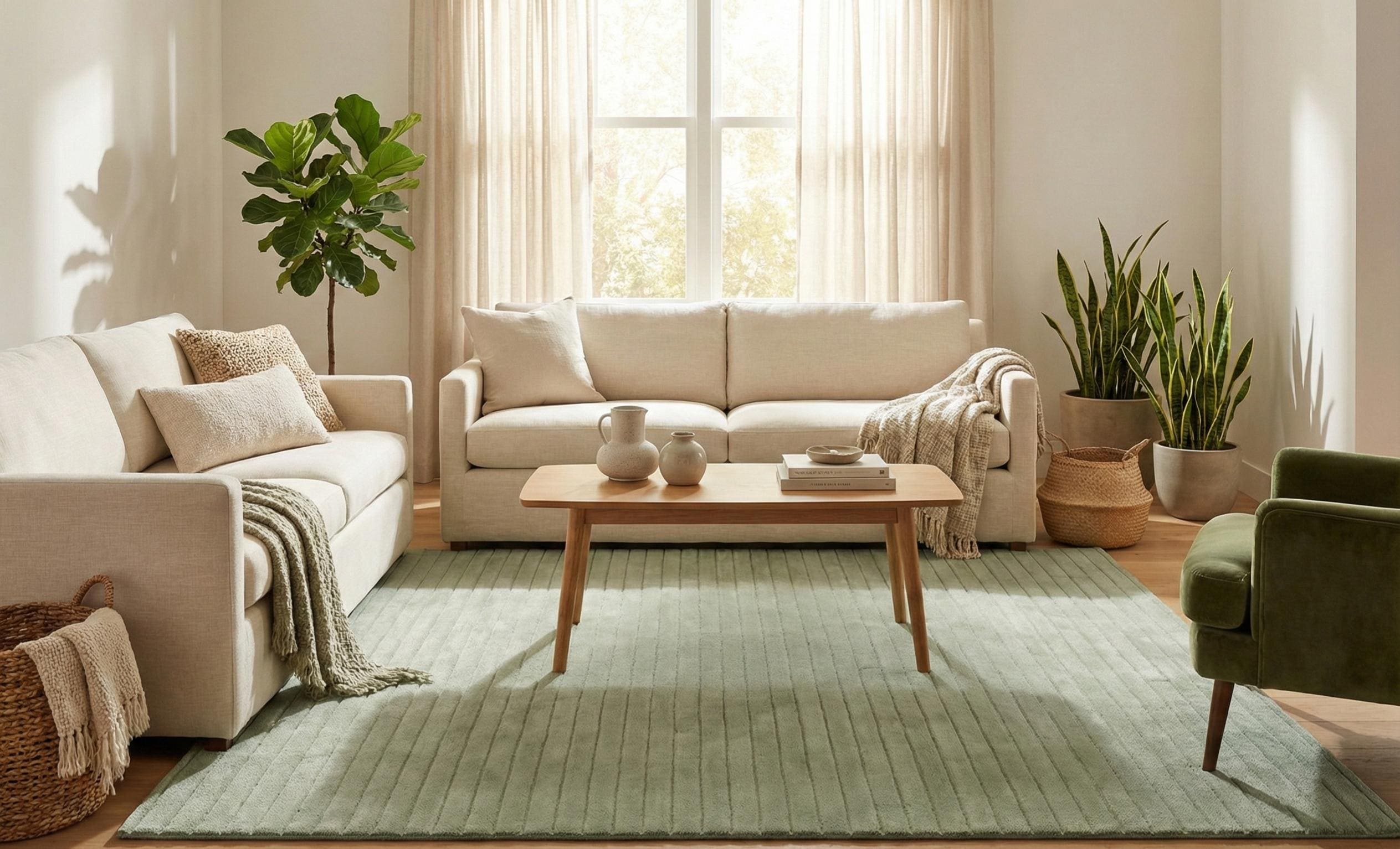 Thin Ribbed Rug Sage Green Ribbed Tufted Area Rug | Minimalist Modern Carpet | Soft ...