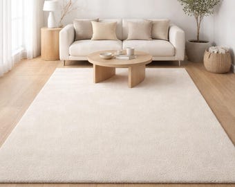 Handgetufteter minimalistischer Wollteppich - Weicher neutraler beige moderner Teppich für Wohnzimmer, skandinavisches & japanisches Wohndekor