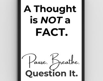 11 x 14 pulgadas: Un pensamiento no es un hecho - Palabras inspiradoras - Arte de pared imprimible - 11 x 14 pulgadas - Salud mental