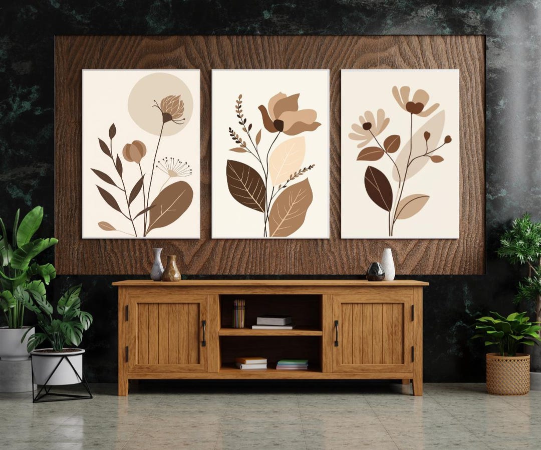 Botanical Cozy Wall Art Set of 3 | Minimal Floral Line Art Printable ...