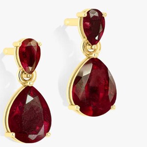 Boucles d'oreilles pendantes en rubis taille poire 12 carats, argent sterling 925 massif, finition jaune