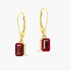 Emerald Cut 10 Carat Red Ruby Dangler Earrings, Solid 925 Sterling Silver
