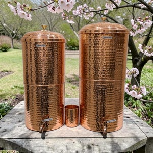 Hammered Pure Copper Gravity Water Dispenser with Ceramic Filter and Brass Tap. 15L & 20L