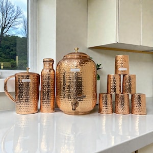 Pure Copper Hammered Water Dispenser. Metal Tap. Tamra Water. 4L/8L/12L/16L.