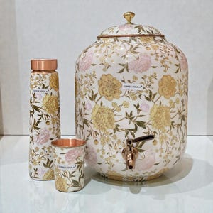 4L/8L/12L/16L. Enamel Floral Copper Water Dispenser with Brass Spigot